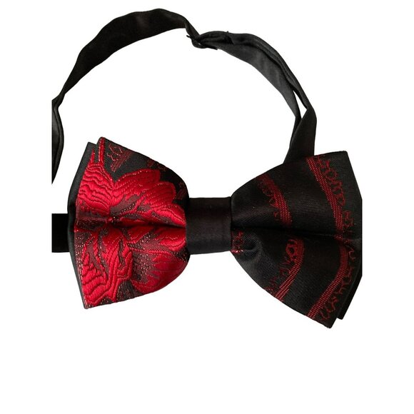 Mens Bertigo Park Black & Red Floral Embroidered Blazer & Bow Tie Set - Picture 4 of 11
